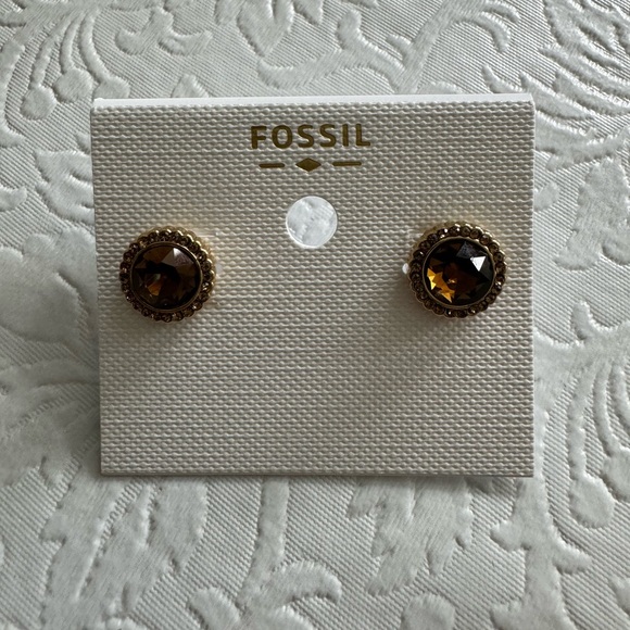 Fossil Halo quartz Gold-Tone Stud Earring - Picture 1 of 1